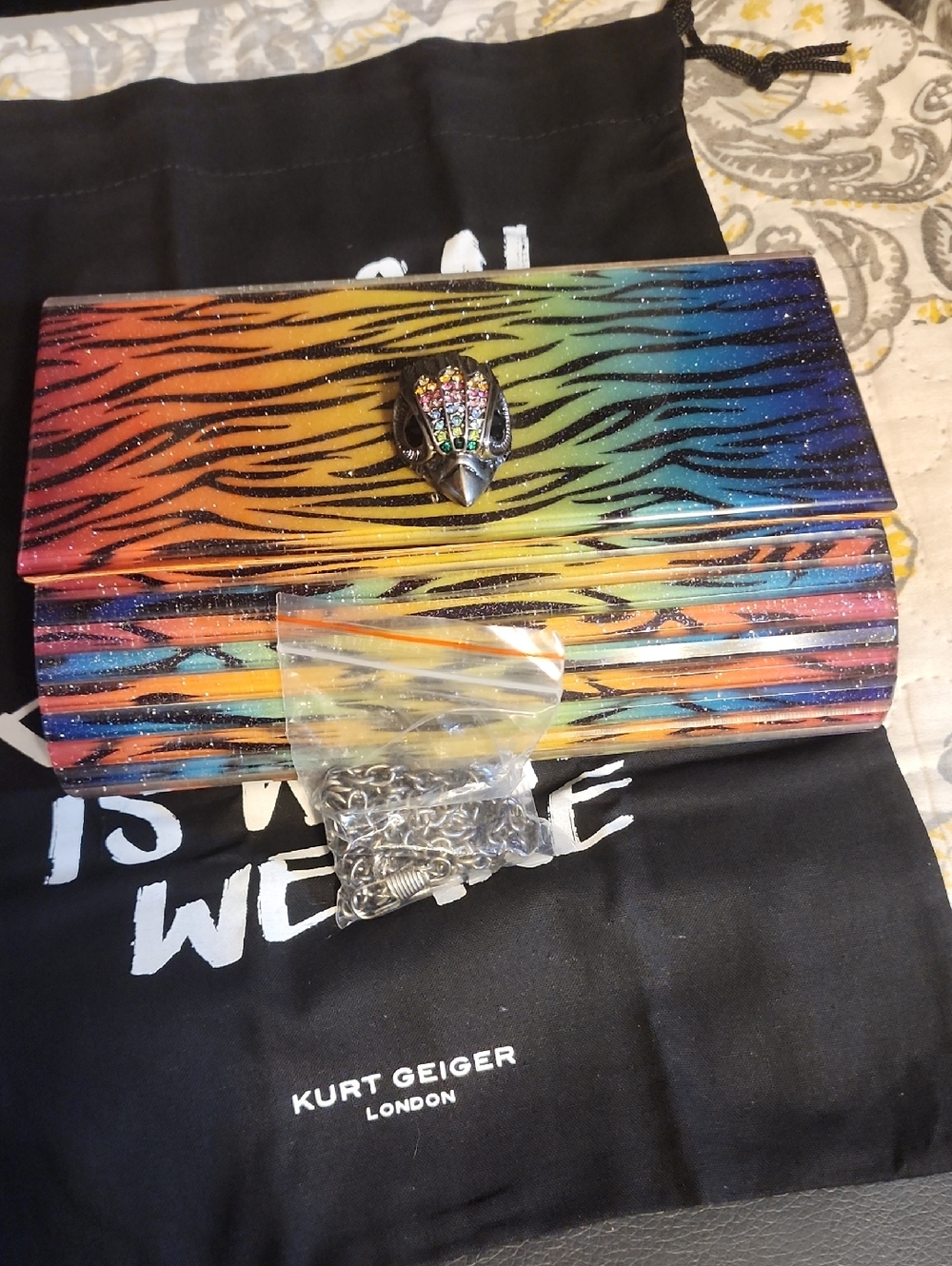 Kurt Geiger Rainbow Zebra Stripe Clutch - Picture 6 of 6